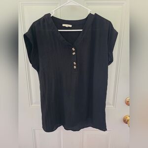 Maurices Black V-Neck Button Detail Blouse Size Medium